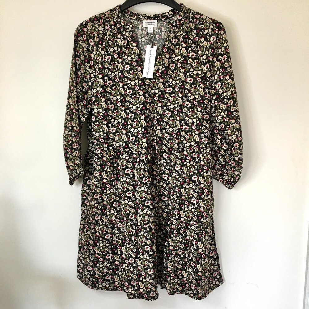 The Drop Women's @Caralynmirand Ruffle-Neck Tiered Mini Dress, M, Black floral